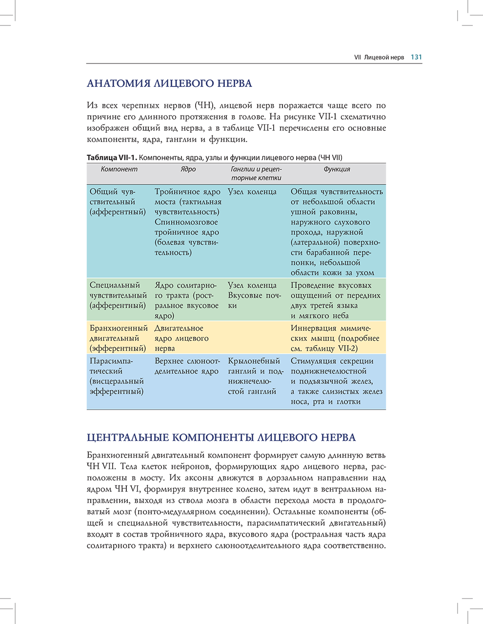 Компоненты, ядра, узлы и функции лицевого нерва (ЧН VII)