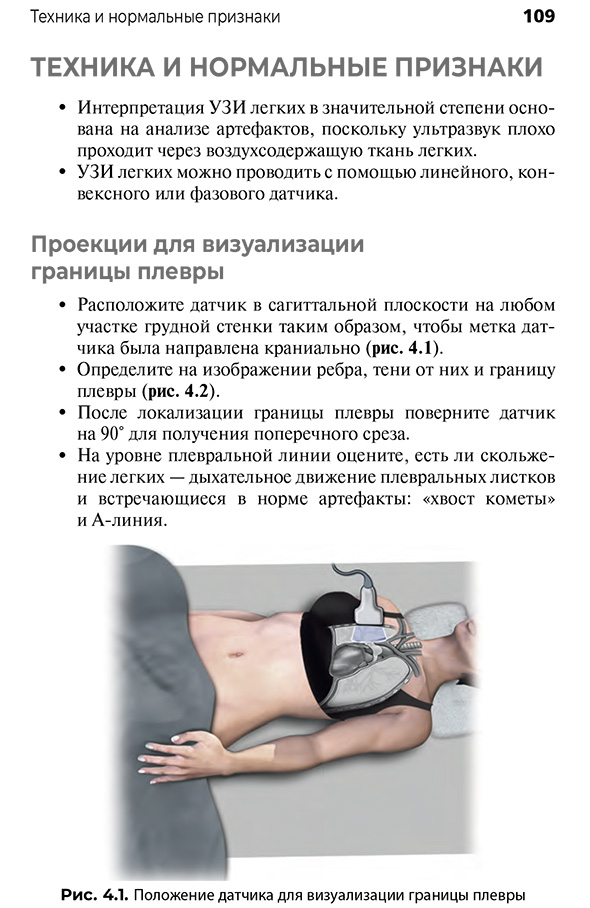 Положение датчика для визуализации границы плевры