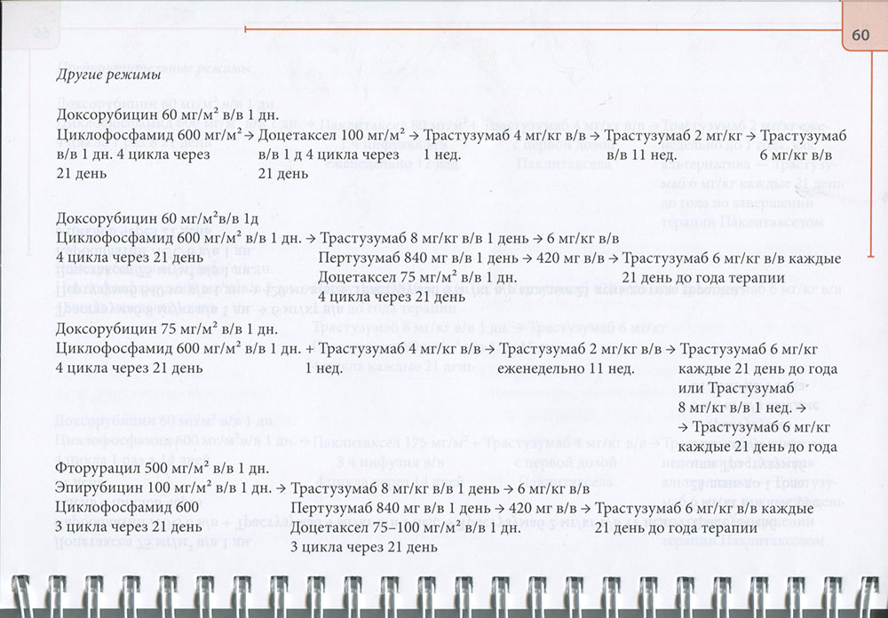 Примеры страниц из книги "Справочник по лечению первичного рака молочной железы"