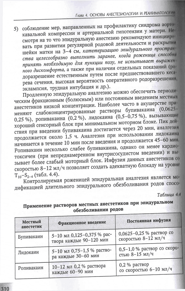 Применение растворов местных анестетиков при эпидуральном обезболивании родов